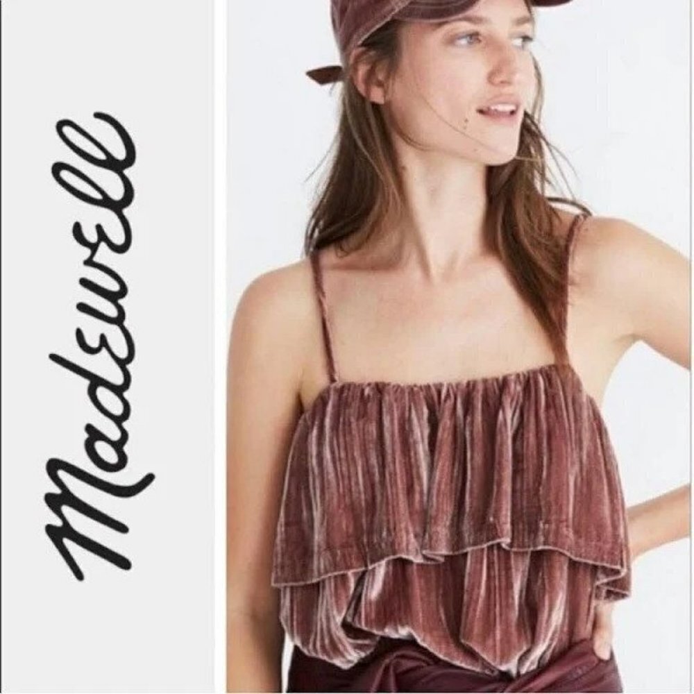 Madewell pink crushed velvet layered tank top, XXS